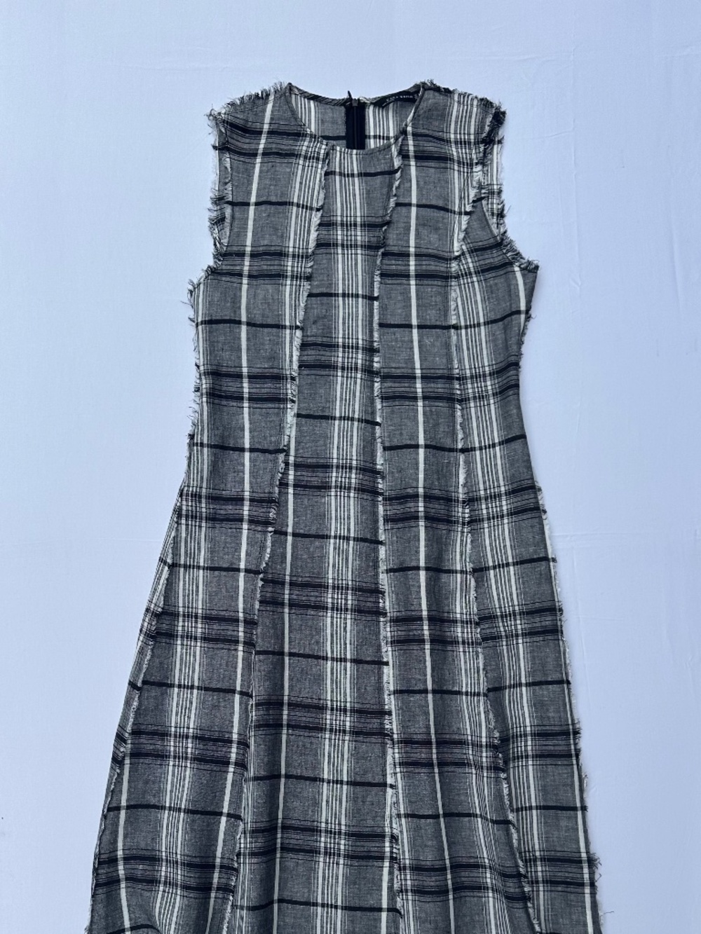 Zara Women Black Plaid Linen Tank Dress Knee Length Zip Size S